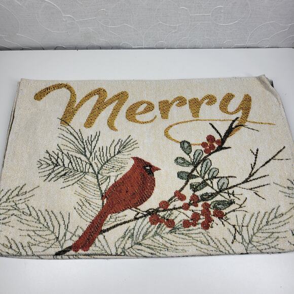 VTG Cardinal Tapestry Placemats Holly Berries Winter Christmas Table Deadstock 4 - Picture 6 of 8